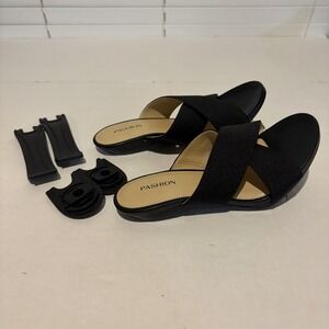 Pashion Footwear Convertible Heels The Crissy Black Knit Flat 0" size 7 Sandals